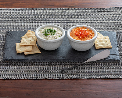 Slate Tray and Fiddlehead Spreader shown with Little Crocks
